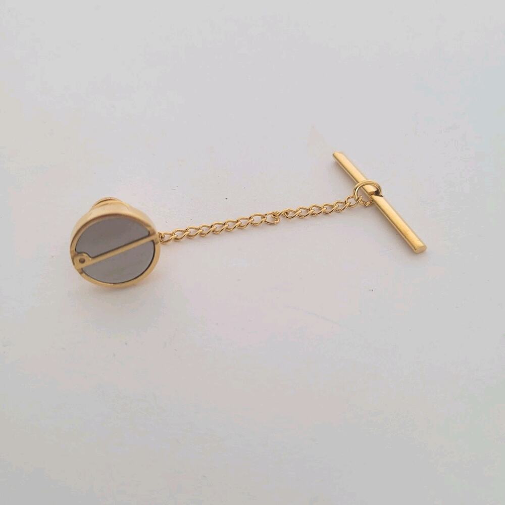 Dunhill D Tie Necktie Pin Clasp Silver Gold Tone Logo Designer Round Vintage